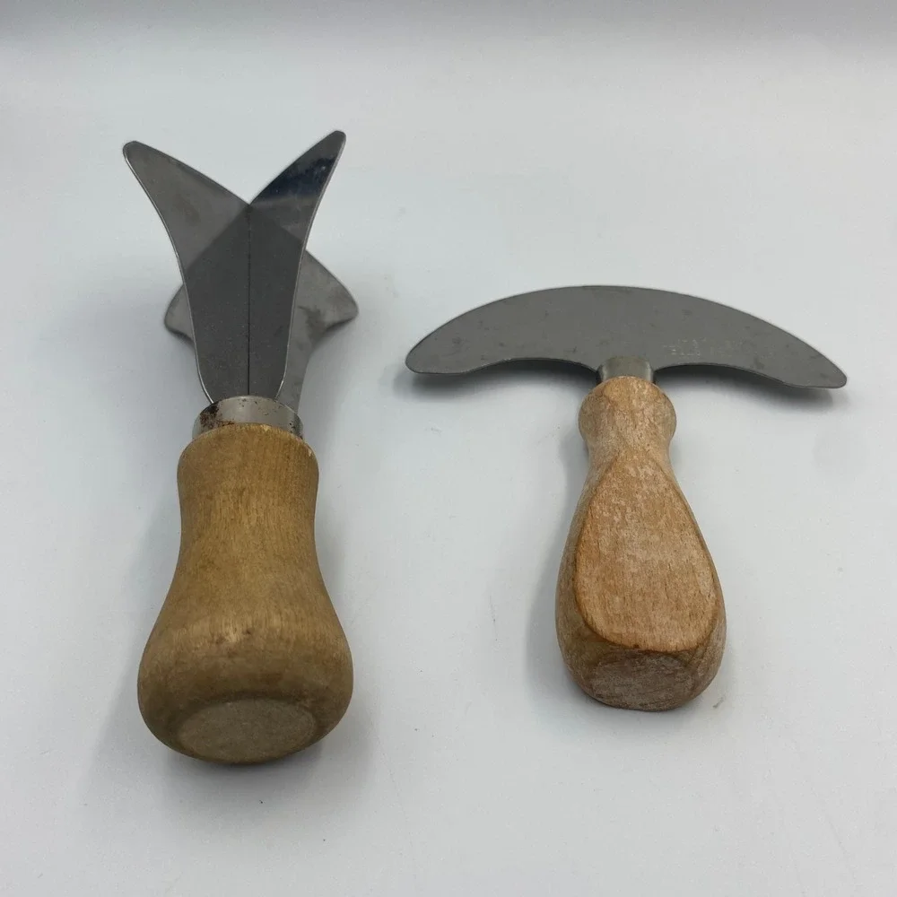 Vintage Corona Wood Handle Pastry Nut Chopper and Crescent Mincing Knife Set USA